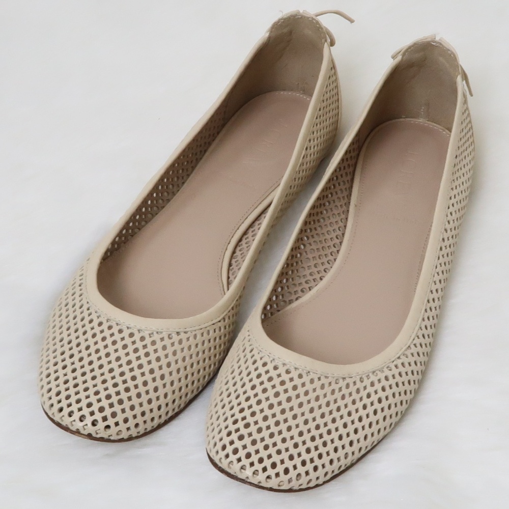 J. Crew Perforated Leather Ivory Flats Lace-up 7.5